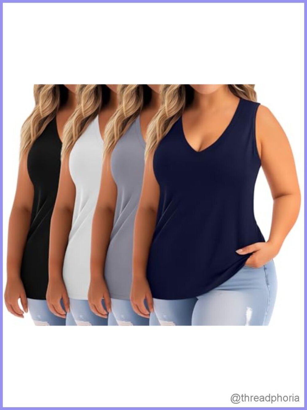 Plus Size Tank Tops V Neck Sleeveless Flowy Tunics 4 Pack